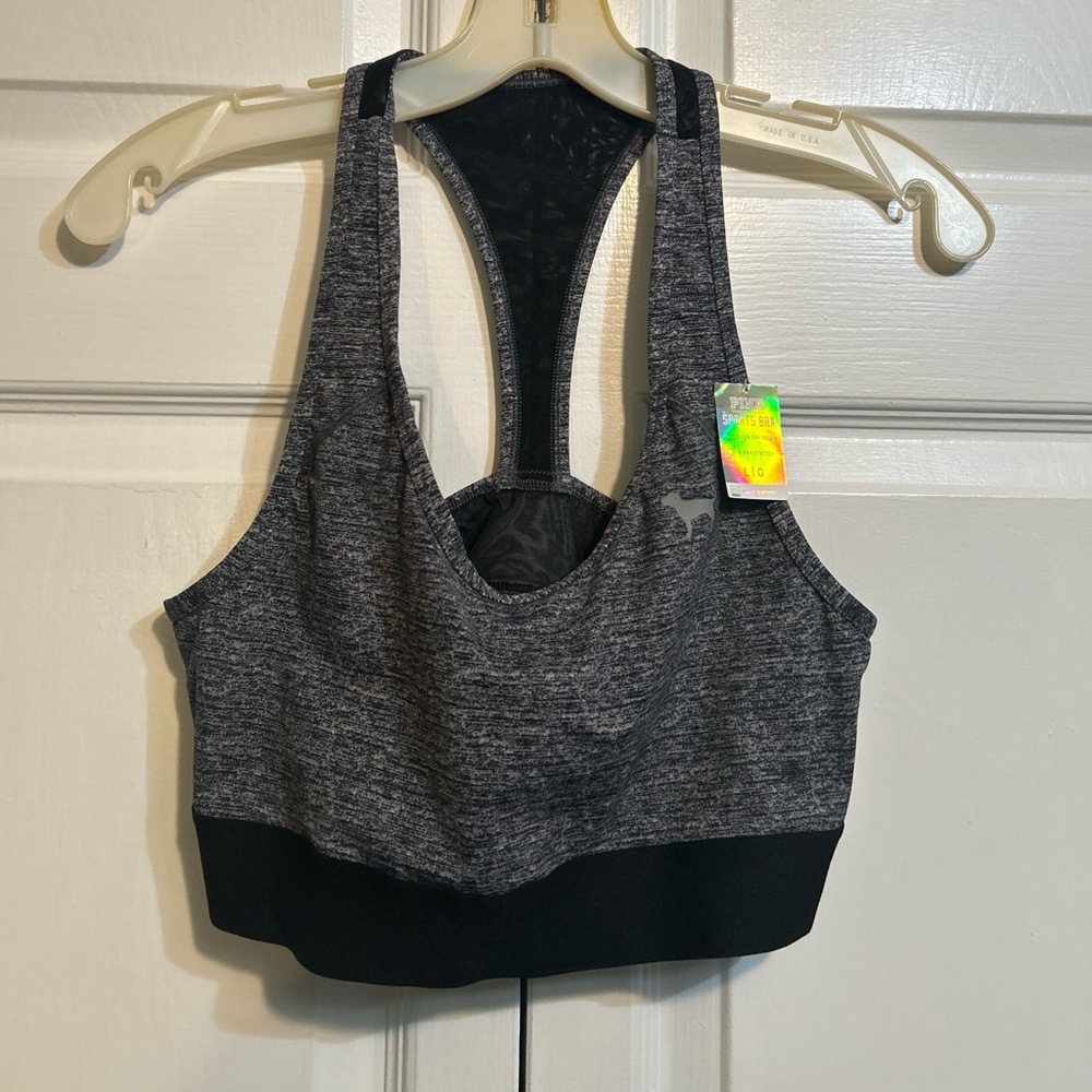 NWT Victoria's Secret Pink Ultimate Sports Bra Size L Large Gray Heather Razorbk